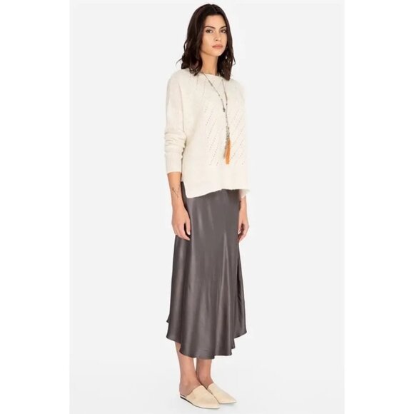 Johnny Was - Crinkle Satin Asymmetric Maxi Skirt in Smoldering Grey, size Medium - Picture 11 of 12